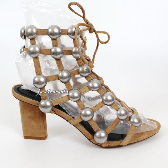 NEW ALEXANDER WANG Studded Lace-Up Sandals | Glam Party Heel, Edgy Luxe Style - Picture 8 of 9